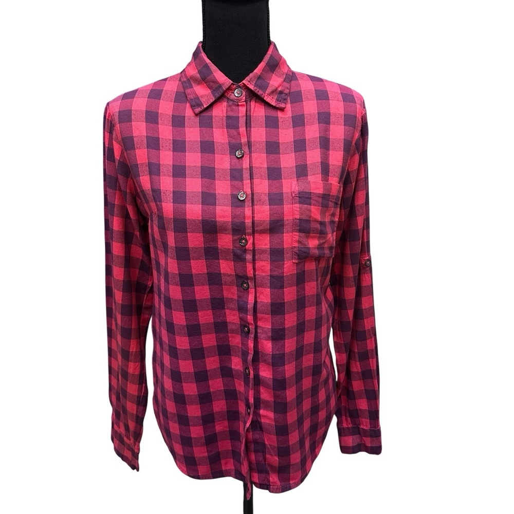 Sundry Flannel-ish Button Down Shirt Womens Size Small (1) Pink & Blue Button Up